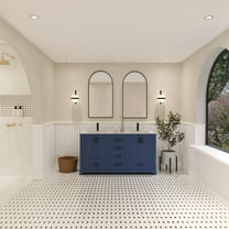 Ayna Decors Maya 60 in Navy Blue Double Sink Bathroom Vanity Set with White Quartz Countertop | 4 Soft Closing Doors | 6 Full Extention Soft Close Drawer | Black Hardware