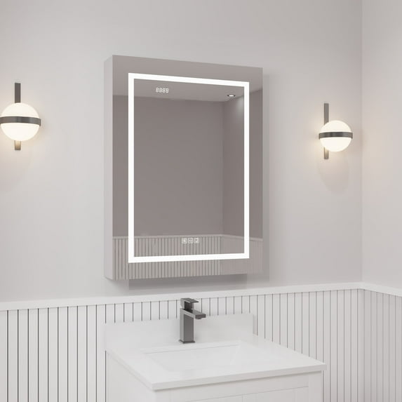 Ayna Decors Neo 24" x 32" LED Mirror Medicine Cabinet, Wall Mounted Bathroom Storage