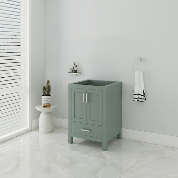 Ayna Decors Rooh 24 Inch Green Bathroom Vanity Cabinet Only, Brushed Nickel Hardware, AVR24GR0002