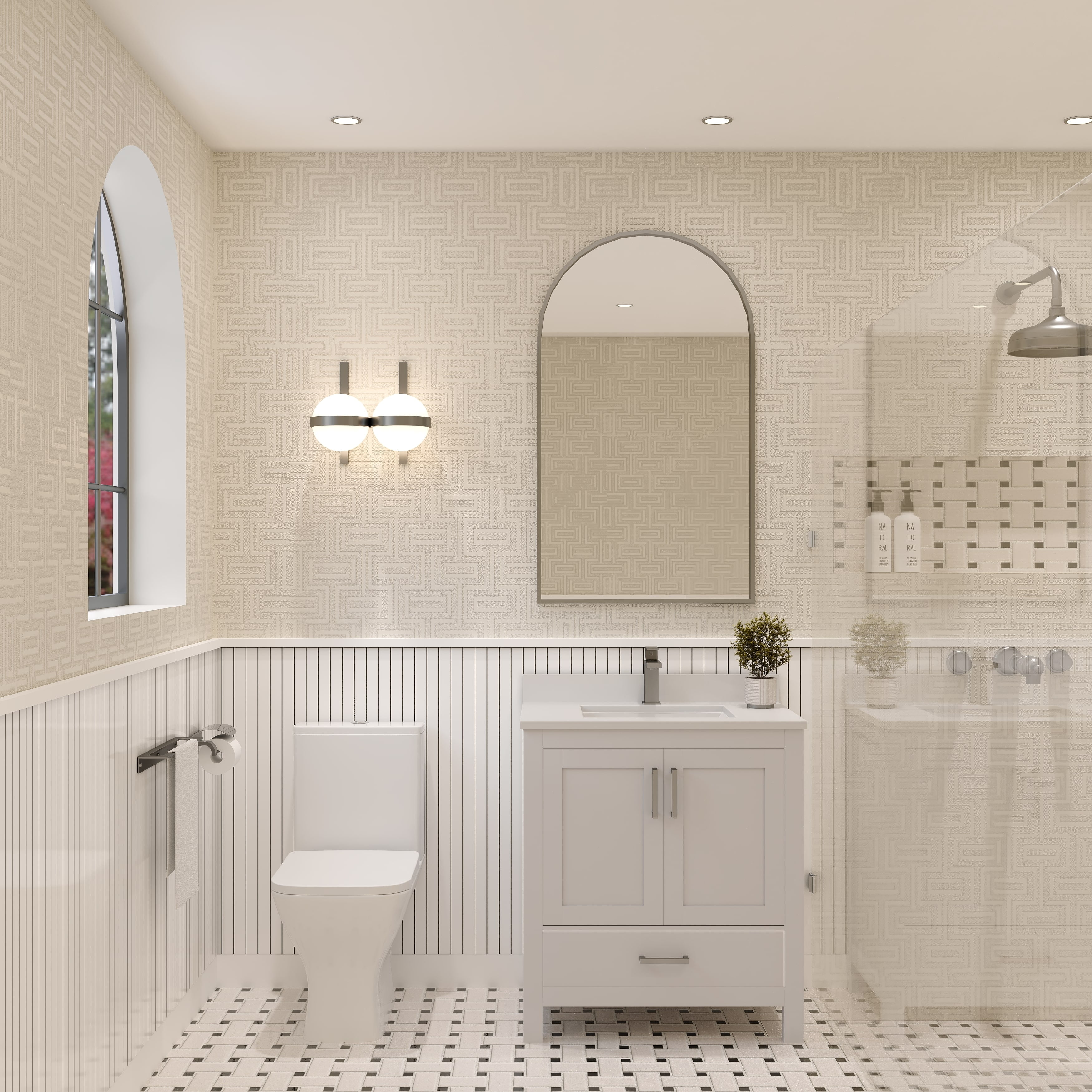 Rooh 30" White Solid Wood Bathroom Vanity with Brushed Nickel Hardware