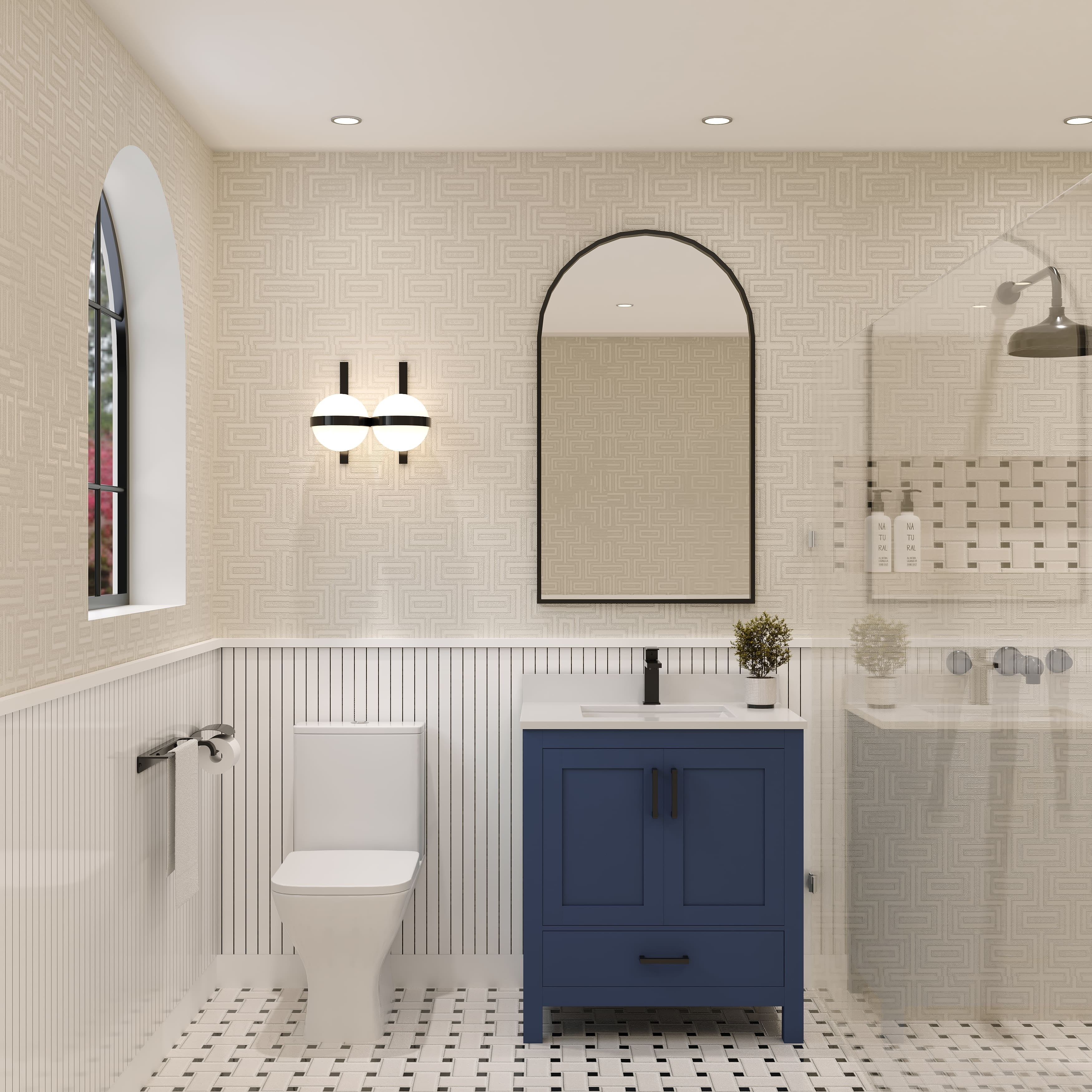 Navy Blue 30'' Single Bathroom Vanity with White Quartz Top