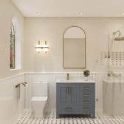 Ayna Decors Rooh 36 in Charcoal Grey Bathroom Vanity Set with White Quartz Countertop | Ceramic Sink | 2 Soft Closing Doors | 5 Full Extention Soft Close Drawer | Gold Hardware