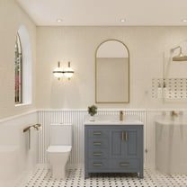 Ayna Decors Rooh 36 in Charcoal Grey Bathroom Vanity Set with White Quartz Countertop | Ceramic Sink | 2 Soft Closing Doors | 5 Full Extention Soft Close Drawer | Gold Hardware