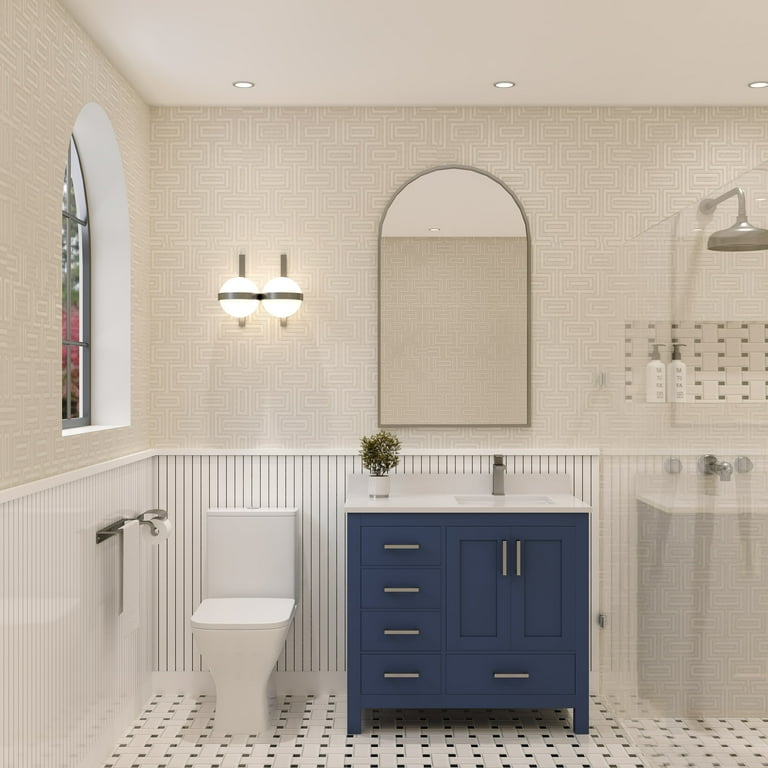 Ayna Decors Rooh 36 in Navy Blue Bathroom Vanity Set with White