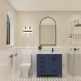 thumbnail image 1 of Ayna Decors Rooh 36 in Navy Blue Bathroom Vanity Set with White Quartz Countertop and Brass Faucet | Pop-Up Drain and P-Trap Included | Black Hardware, 1 of 10