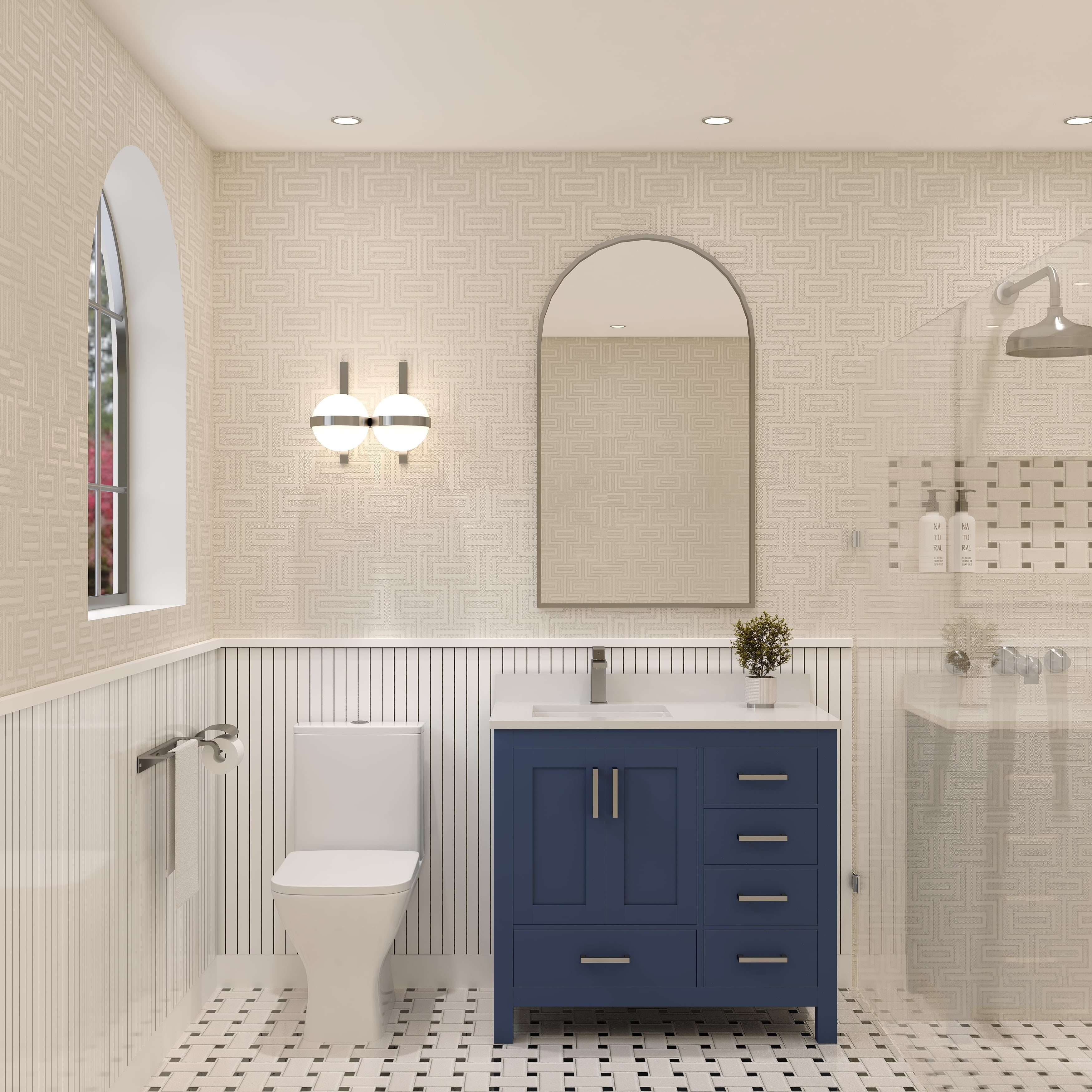 Ayna Decors Rooh 36 in Navy Blue Bathroom Vanity Set with White Ayna Decors Rooh 36 in Navy Blue Bathroom Vanity Set with White