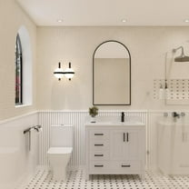 Ayna Decors Rooh 36 in White Bathroom Vanity Set with White Quartz Countertop | Ceramic Sink | 2 Soft Closing Doors | 5 Full Extention Soft Close Drawer | Black Hardware