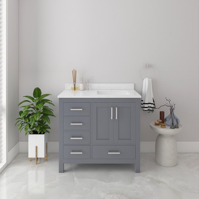 Ayna Decors Rooh 36 in Charcoal Grey Bathroom Vanity with Sink and