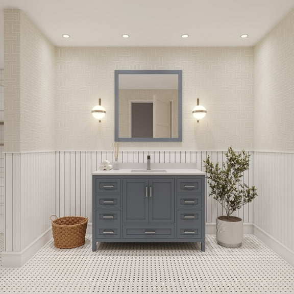 Ayna Decors Rooh 48 Inch Charcoal Grey Vanity Cabinet without Sink in Brushed Nickel Hardware