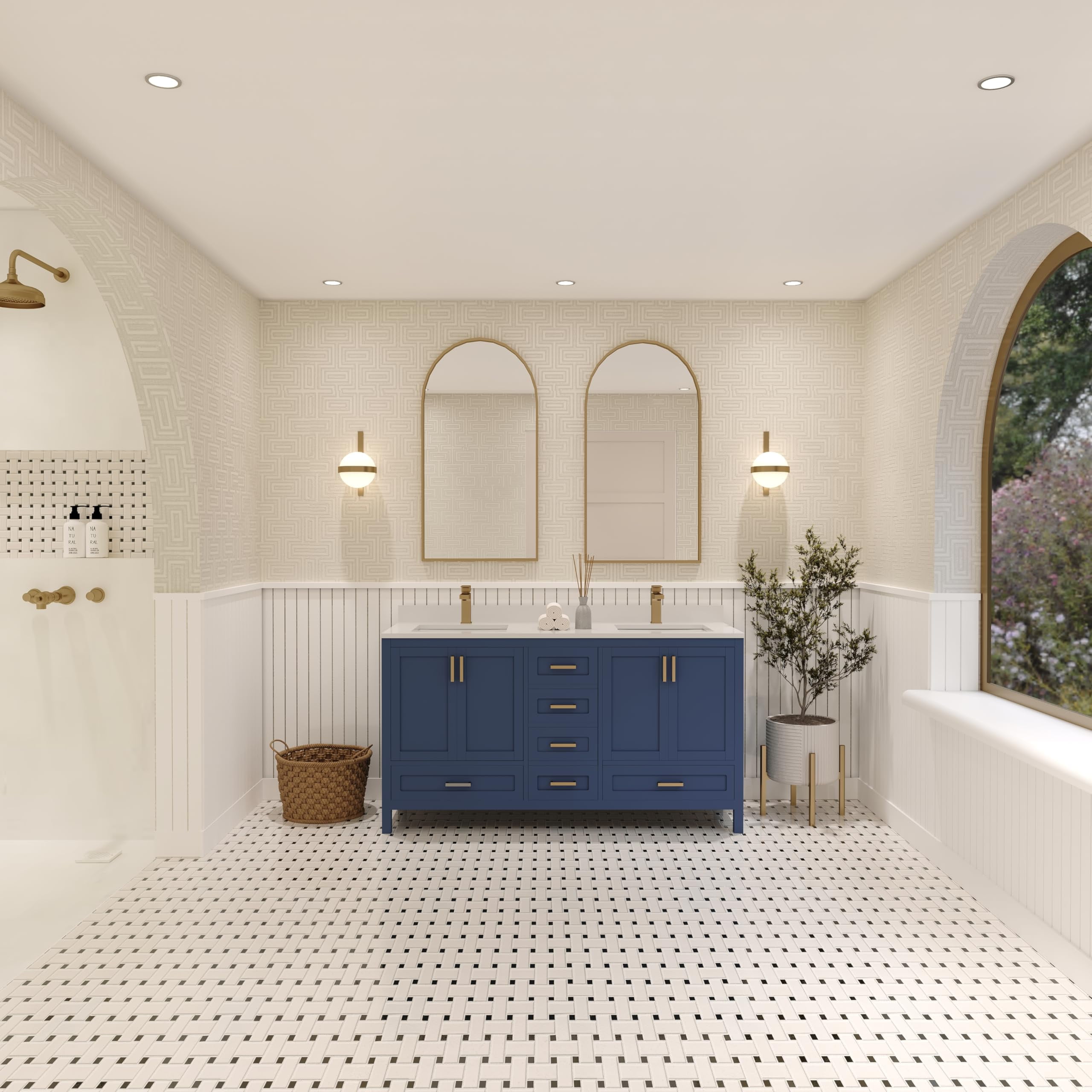 maya ページ　SCO-34/CK Ayna Decors Maya 60 in Navy Blue Double Sink Bathroom Vanity