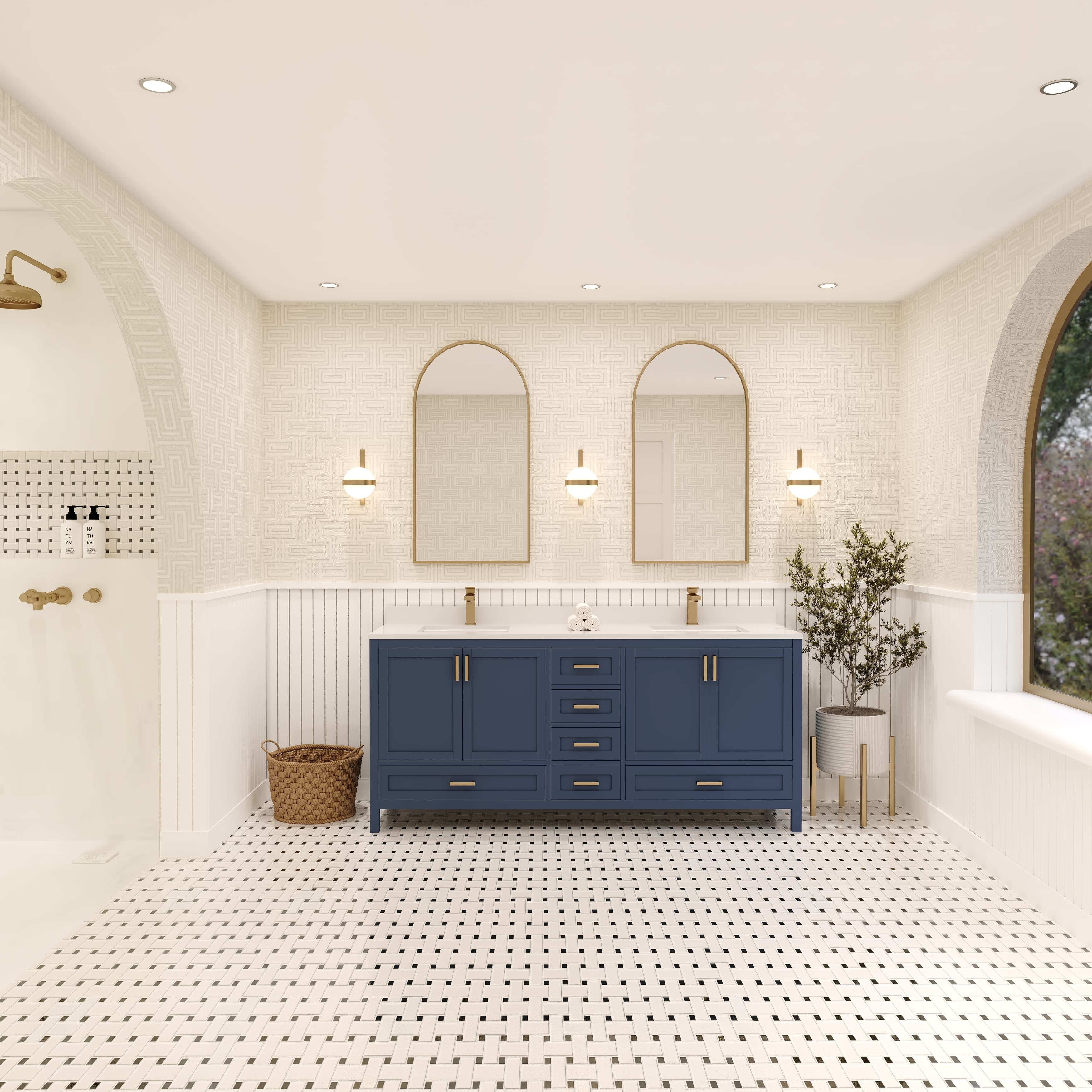 Ayna Decors Rooh 72 in Navy Blue Double Sink Bathroom Vanity Set with ...