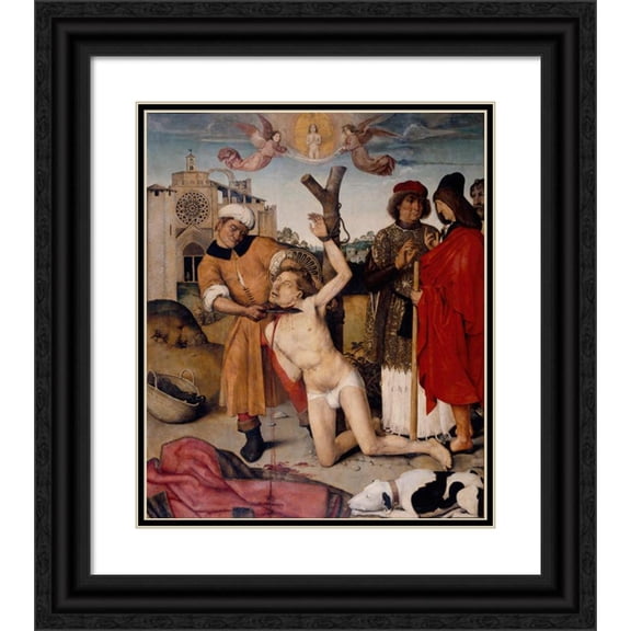 Ayne Bru 20x23 Black Ornate Framed Double Matted Museum Art Print Titled: Martyrdom of Saint Cucuphas (From 1502 Until 1507)