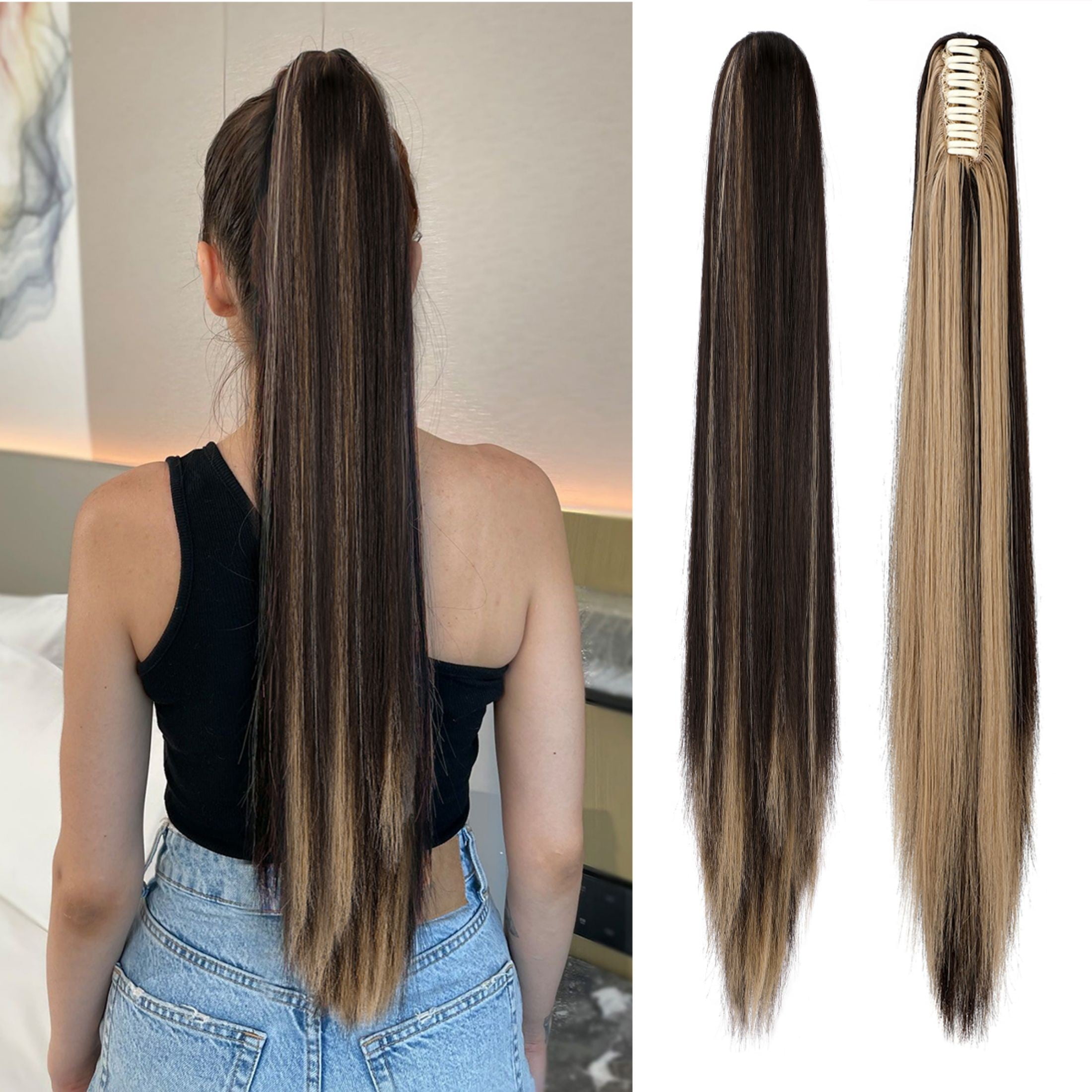 AynnQueen Ponytail Extension Claw Clip in Pony Tails Hair Extensions Synthetic Wavy Straight Secret Ponytail Hairpiece 18/21 Inch