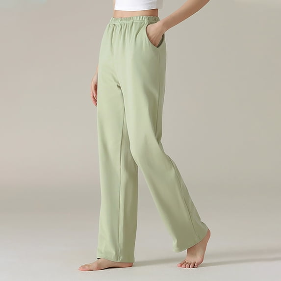 Ayolanni 100% Cotton Women's Pants Solid Comfort Waist Straight Leg Pants Versatile Casual Pants with Pockets Green L