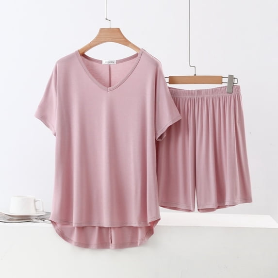 Ayolanni 2 Piece Womens Pajamas Sets Soft Short Sleeve Tops and Shorts Pjs Ladies Solid Plus Size Loungewear Lounge Sets XXXXL