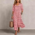 thumbnail image 1 of Ayolanni 3/4 Sleeve Dresses for Women 2026 Striped Side Slit Button Down V-Neck Maxi A-Line Dress Party Vacation Casual Sundress with Pockets Pink L, 1 of 7
