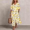 thumbnail image 1 of Ayolanni 3/4 Sleeve Fall Dresses for Women V Neck Plus Size A-Line Maxi Dresses Floral Holiday Flowy Babydoll Long Dress Yellow L, 1 of 7