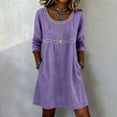 thumbnail image 1 of Ayolanni 3/4 Sleeve Summer Dresses for Women Crew Neck Fashion Solid Midi Shift Dress Casual Going Out Patchwork Daily Wear Cotton Sundress with Pockets Purple L, 1 of 5