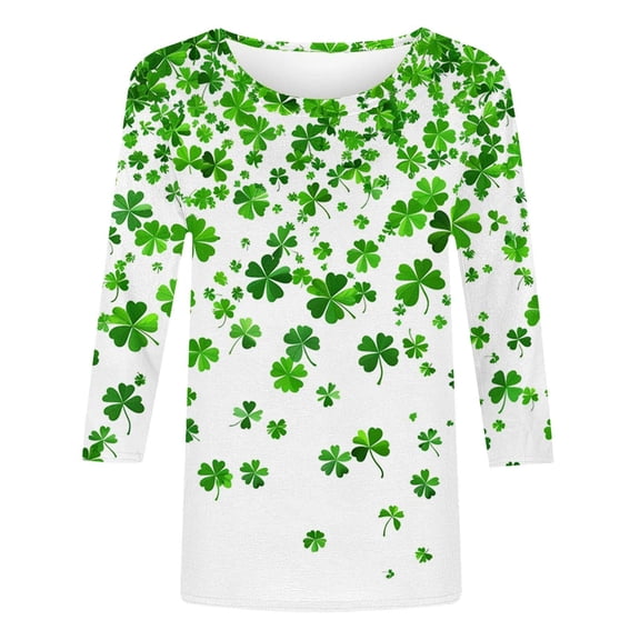Ayolanni 3/4 Sleeve Tops for Women Green St.Patrick's Day Plus Size Spring Clover Print Summer Tshirts Womens Blouses S