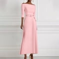 thumbnail image 1 of Ayolanni 3/4 Sleeve Women’s Fall Dress Belted Off the Shoulder Crew Neck Solid Long A-Line Dress Formal Work Fitted Sundress Pink S, 1 of 6