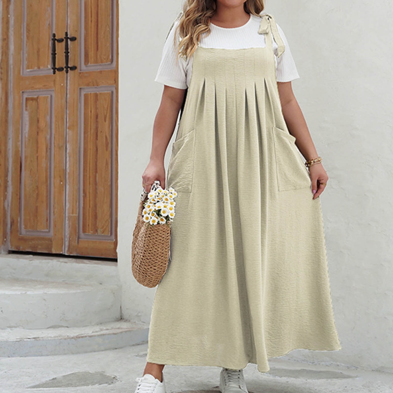 Plus Size Pinafore Dress Going Out Ayolanni Ankle-Length Going