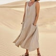 thumbnail image 1 of Ayolanni Ankle-Length Plus Size Dresses for Curvy Women Khaki Sleeveless Solid Dresses Junior Dresses 4x, 1 of 8