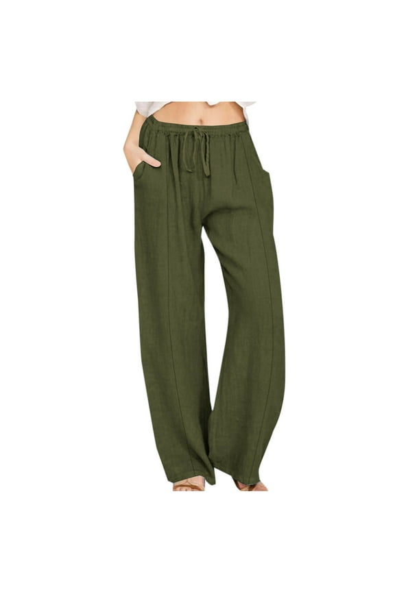 Army Green Womens Pants Petite Plus Size Wide-Leg Drawstring Elastic Waist Pants Womens Pants Petite Capri L