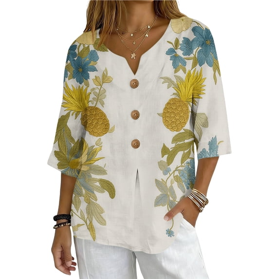 Ayolanni Basic 2026 Spring Outfits Henley 3/4 Sleeve Graphic Going Out — free download