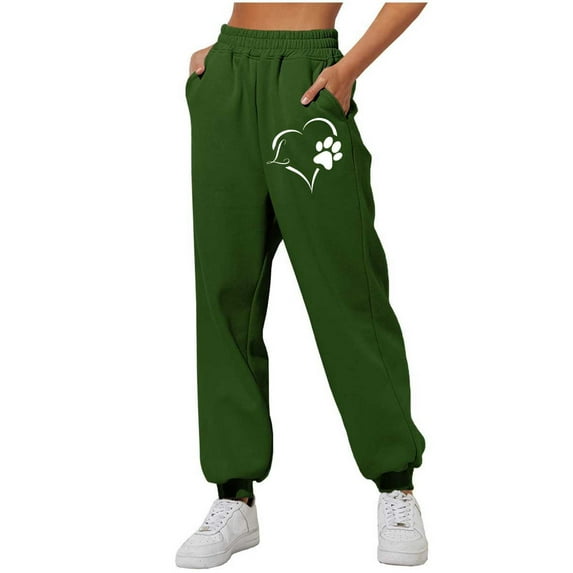 Ayolanni Beach Pants for Women Green High Taper Elastic Waist Dog Paw Pants Womens Sweatpants Plus Size