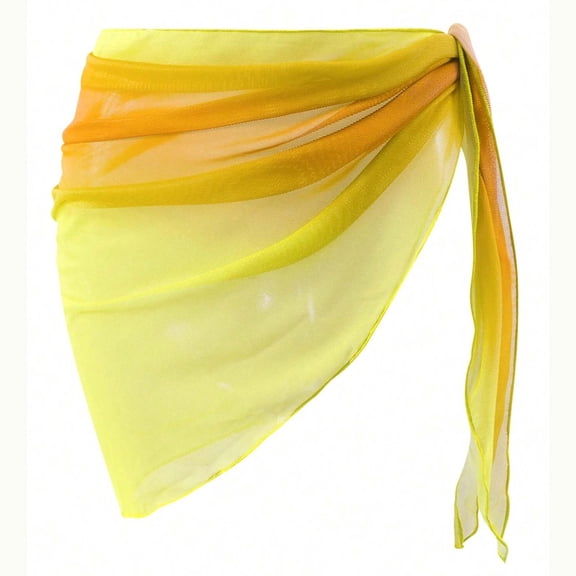 Ayolanni Beach Women's Swimsuits Colorful Yellow Tie Dye Summer Mesh Bandage Swim Skirt Swim Shirts for Women M