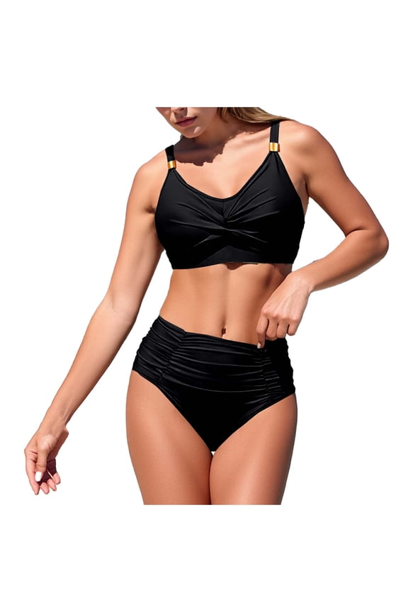 Bikinis for Women High Cut Black Tie Knot High Support Tummy Control Bikini Sets Bathing Suit for Women XL