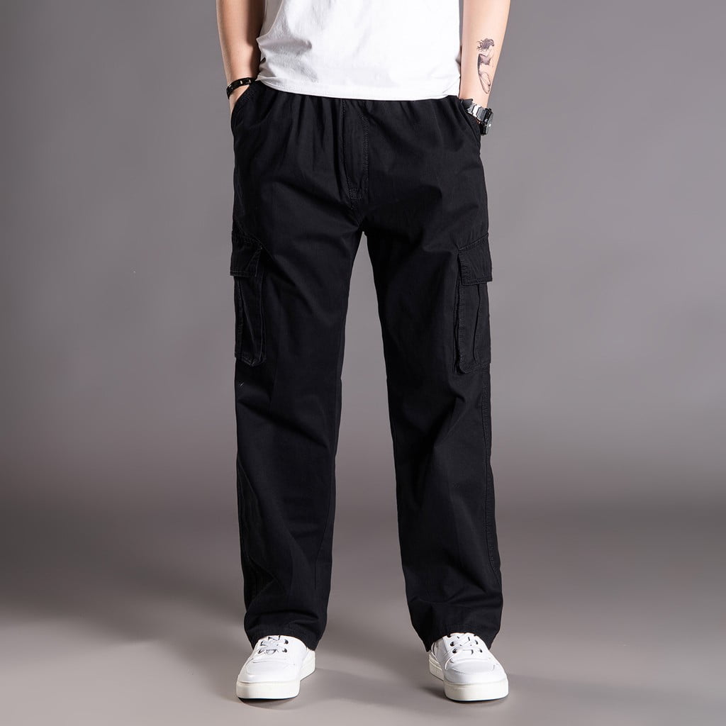 Ayolanni Black Men Cargo Pants Men's Casual Fashion Loose Plus Size  Outdoors Sports Trousers Long Pants 6x