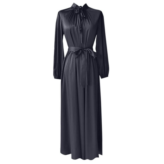 Ayolanni Black Womens Holiday Dresses Long Sleeve Elegant Satin Tie Neck Solid Casual Dresses Junior Dresses