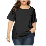 Ayolanni Blouse Top for Woman Fashion Short Sleeves T-Shirts Summer Round Neck Clothes（L-4L）