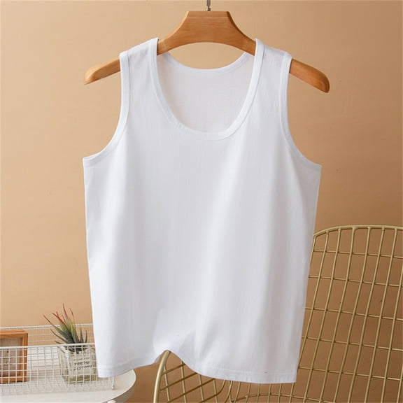 Ayolanni Blouses for Women Casual White Cotton Solid Round Neck Tank Tops Ladies Shirts 2x