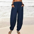 thumbnail image 1 of Ayolanni Blue Casual Pants for Women Cuffed Cotton Elastic Band Solid Trousers Ladies Pants Petite XXXL, 1 of 7