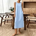 thumbnail image 1 of Ayolanni Blue Dresses for Women Crew Neck Sleeveless Cotton Linen A-Line Maxi Dress Solid Going Out Work Flowy Sundress XXL, 1 of 9