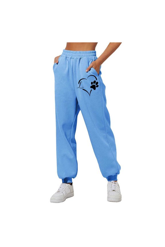 Blue Winter Pants for Women Taper High Dog Paw Elastic Waist Pants Pants for Teen Girls on