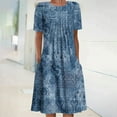 thumbnail image 1 of Ayolanni Blue Womens Casual Dresses Plus Size Short Sleeve Floral Print Midi Dresses Work Party Dresses for Women M, 1 of 5