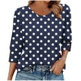 thumbnail image 1 of Ayolanni Boat Neck Womens Tops for Teachers Blue 3/4 Length Sleeve Cute Buttons Polka Dot Blouses Women T Shirt M, 1 of 7