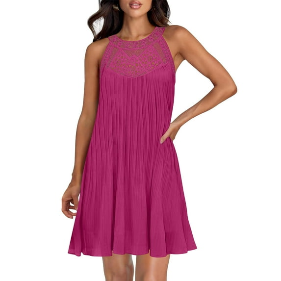 Ayolanni Boho Holiday Dresses for Women 2025 Plus Size Pink Knee-Length Sleeveless Dresses Teen Girl Dresses M