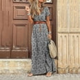 thumbnail image 1 of Ayolanni Boho Womens Dresses Casual V-Neck Ankle-Length Gray Short Sleeve Vacation Dresses Ladies Dresses 2x, 1 of 5