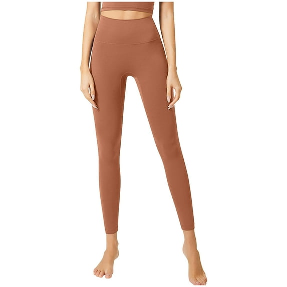 Ayolanni Brown Petite Leggings for Petite Women's Fashion Solid High Waisted Pants Ladies Bottom Lift Yoga Pants
