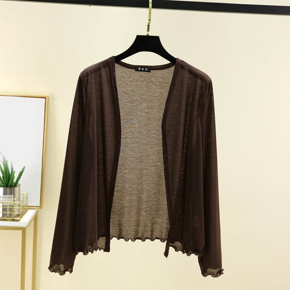 Ayolanni Brown Womens Cardigan Sheer Long Sleeve Lightweight Cardigan V-Neck Open Front Loose Solid Cardigan XL