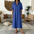 thumbnail image 1 of Ayolanni Button Down Summer Dresses for Women 2026 Short Sleeve Collared Solid Pleated Maxi T-Shirt Dress Casual Plus Size Beach Sundress Blue L, 1 of 5