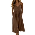 thumbnail image 1 of Ayolanni Button Spring Dresses for Women Solid Crew Neck Sleeveless Maxi Slip Dress Casual Ruched Waist Beach Cami Cotton Sundress with Pockets Brown S, 1 of 6