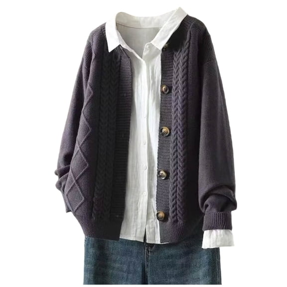 Ayolanni Cable Knit Womens Sweaters Button down Cardigan Gray Cover up Winter Chunky Warm Sweater Cardigans for Women