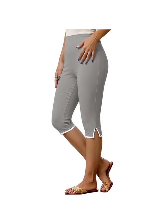 Capri Leggings for Women Yoga Cropped Tummy Control Pants Gray Buttery Soft Workout Leggings