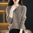 thumbnail image 1 of Ayolanni Cardigan for Women Brown Long Sleeve Lightweight Knit Cardigan Fall Solid Crew Neck Sweaters Cardigan L, 1 of 3