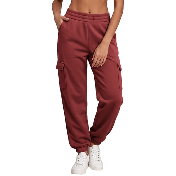 Ayolanni Cargo Sweatpants for Women Plus Size Wine Joggers Sweatpants High Rise Lounge Long Elastic Pants with Pockets